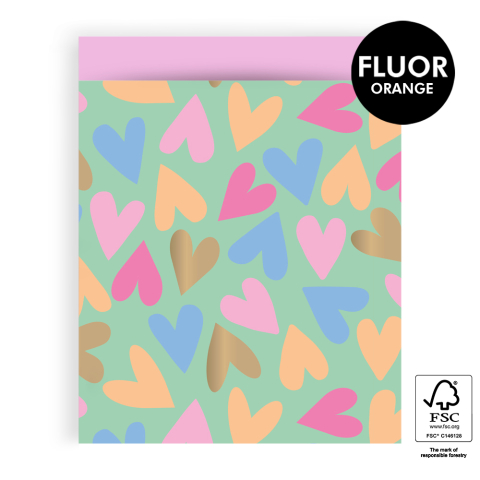 P43.135.027 Cadeauzakjes - Big Hearts Mint - Pink - 27 x 34 cm