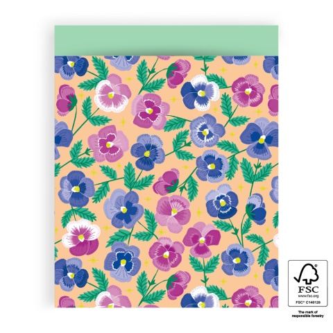 P43.154.027 Cadeauzakjes - Pansy Flowers - Mint - 27 x 34 cm