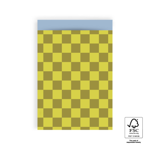 P43.214.017 Cadeauzakjes - Big Check Olive/Yellow - Blue - 17 x 25 cm