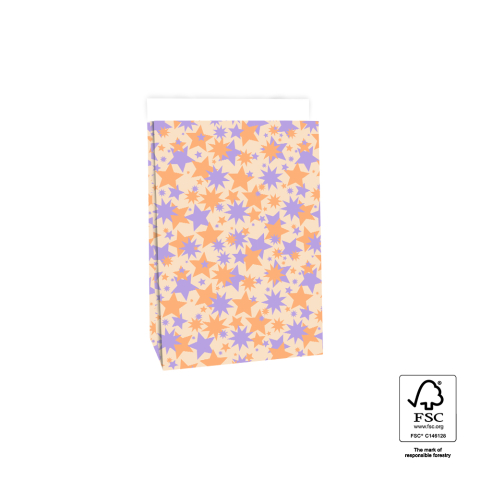 P44.054.017 Blokbodemzakken - Big Stars Lilac/Orange - 17 x 10 x 25 cm