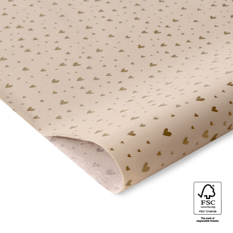 P45.215.070 Tissue Paper - Hearts Gold - Beige