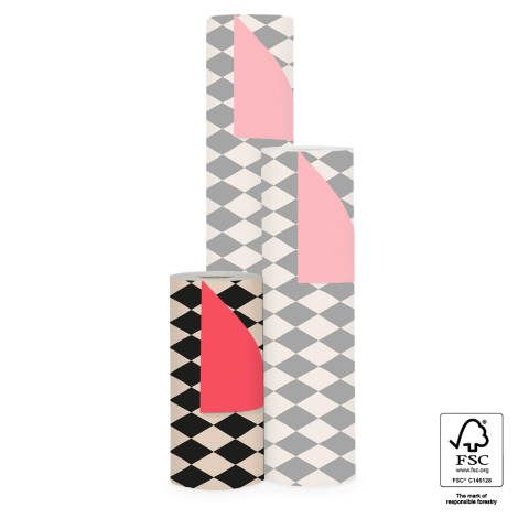 P15.225.030 Inpakpapier - Harlequin Black/Beige - Red