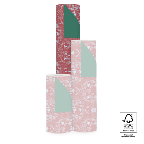 P35.116.070 X-mas Inpakpapier - Illustration Warm Red - Dark Green