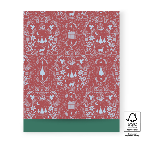 P38.116.027 X-mas Cadeauzakjes - Illustration Warm Red - Dark Green - 27 x 34 cm