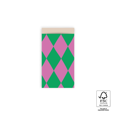 P43.219.007 Cadeauzakjes - Harlequin Green/Pink - Nude - 7 x 13 cm