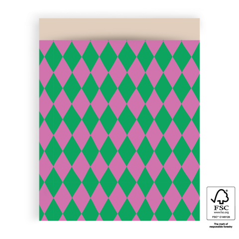 P43.219.027 Cadeauzakjes - Harlequin Green/Pink - Nude - 27 x 34 cm