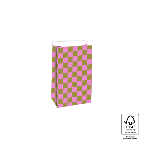 P44.063.012 Blokbodemzakken - Check Olive/Pink - 12 x 7 x 19 cm