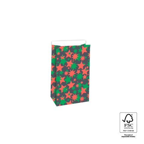 P44.065.012 Blokbodemzakken - Big Stars Green/Red - 12 x 7 x 19 cm