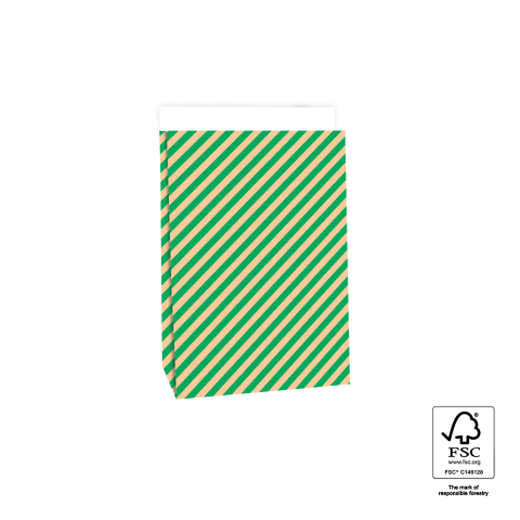 P44.066.017 Blokbodemzakken - Stripes Green/Peach - 17 x 10 x 25 cm